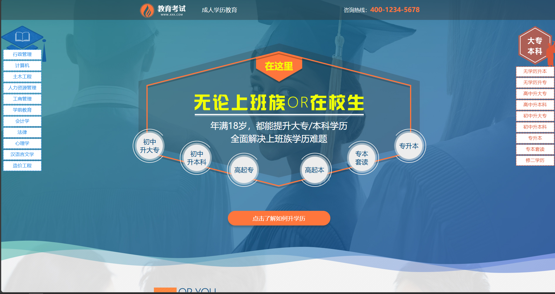 成人自考教育推广单页面网站